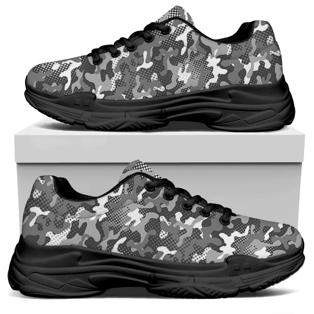 Camouflage Dazzle Pattern Print Black Chunky Shoes