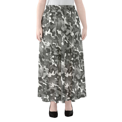 Camouflage Dazzle Pattern Print Chiffon Maxi Skirt