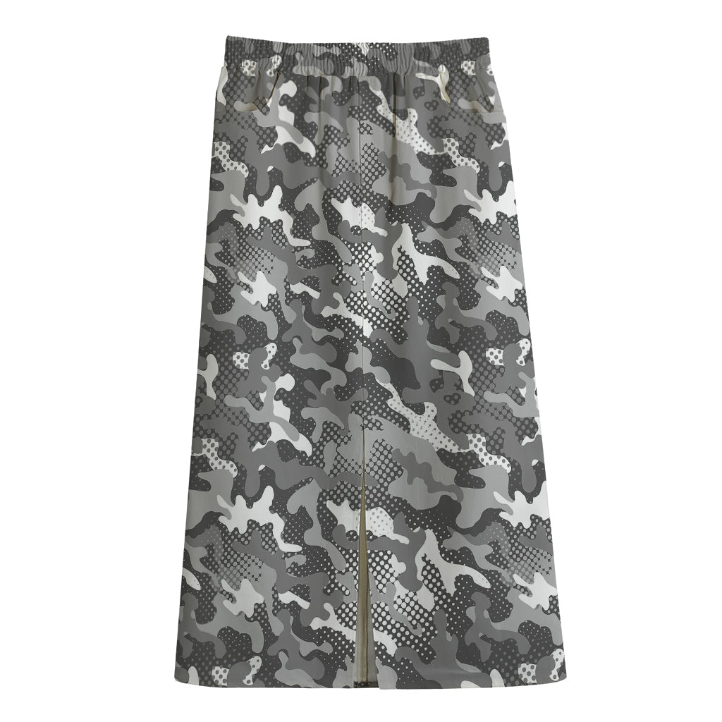 Camouflage Dazzle Pattern Print Cotton Front Slit Maxi Skirt