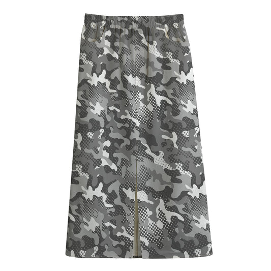 Camouflage Dazzle Pattern Print Cotton Front Slit Maxi Skirt