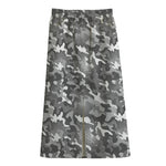 Camouflage Dazzle Pattern Print Cotton Front Slit Maxi Skirt