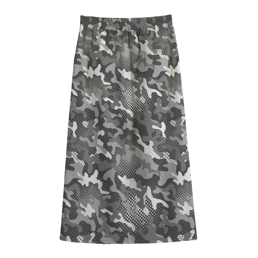 Camouflage Dazzle Pattern Print Cotton Front Slit Maxi Skirt