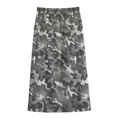 Camouflage Dazzle Pattern Print Cotton Front Slit Maxi Skirt