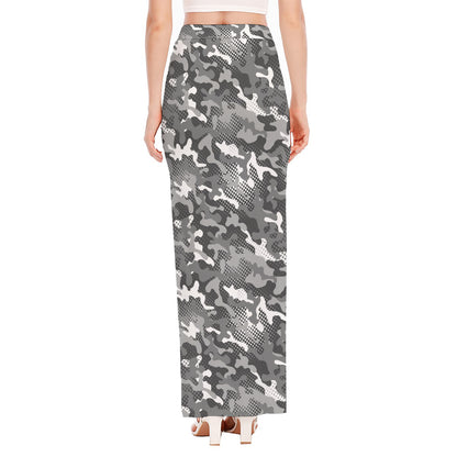 Camouflage Dazzle Pattern Print High Slit Maxi Skirt