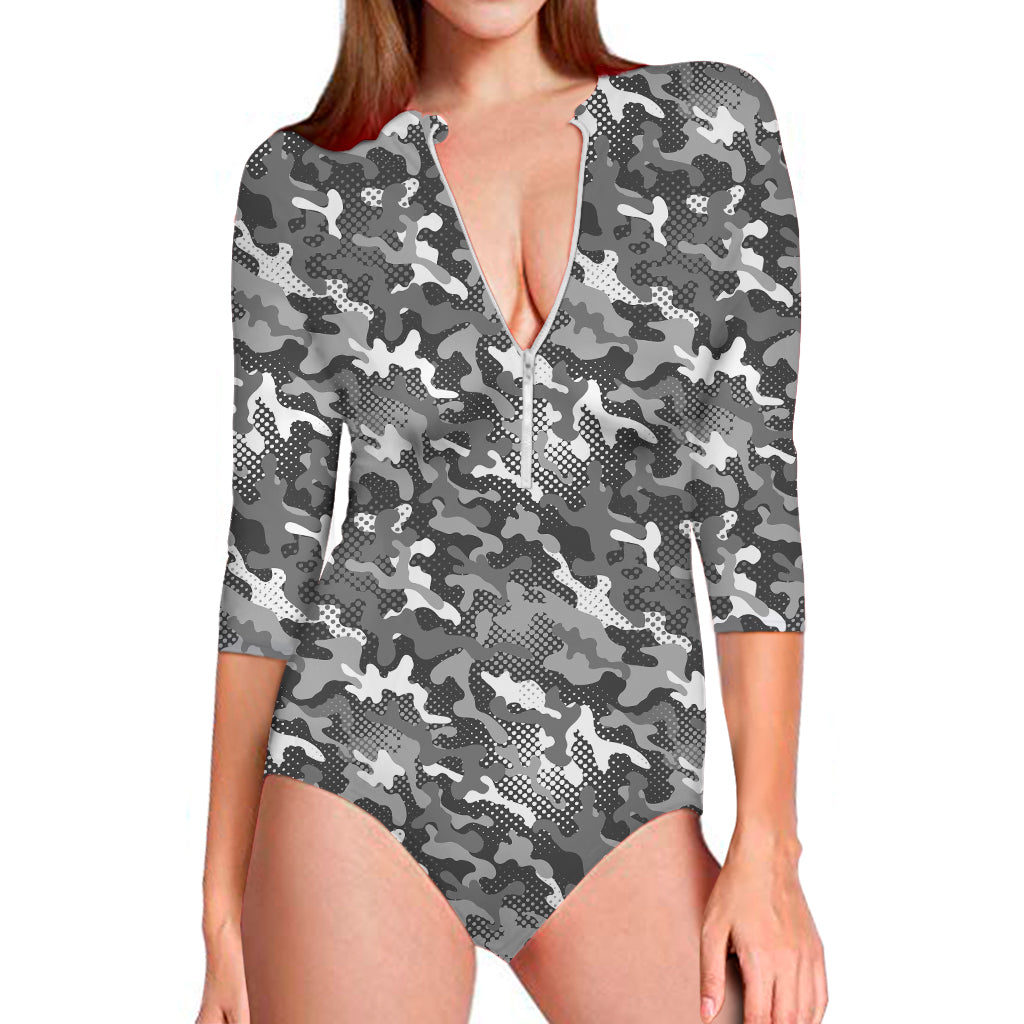 Camouflage Dazzle Pattern Print Long Sleeve Swimsuit