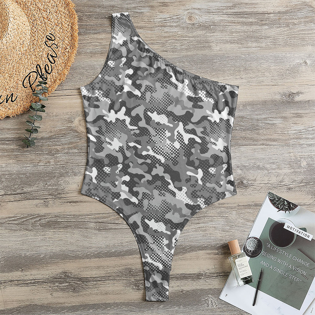 Camouflage Dazzle Pattern Print One Shoulder Bodysuit