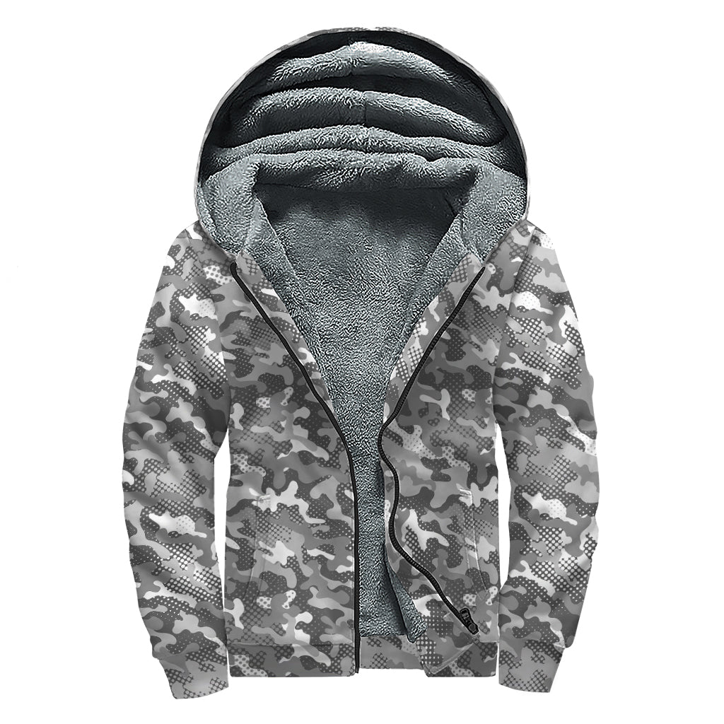 Camouflage Dazzle Pattern Print Sherpa Lined Zip Up Hoodie