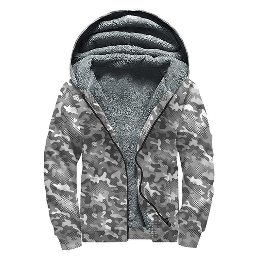 Camouflage Dazzle Pattern Print Sherpa Lined Zip Up Hoodie