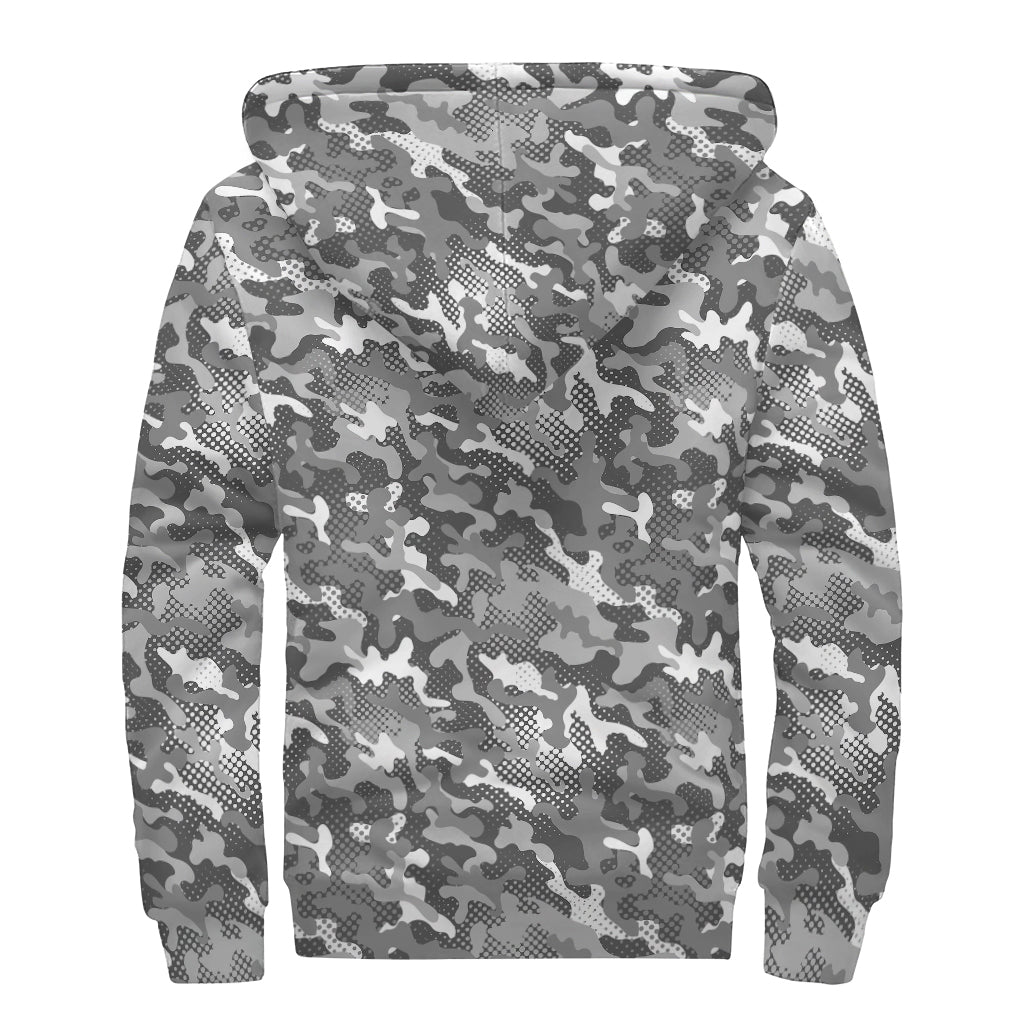 Camouflage Dazzle Pattern Print Sherpa Lined Zip Up Hoodie