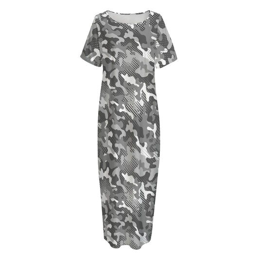 Camouflage Dazzle Pattern Print Short Sleeve Long Nightdress