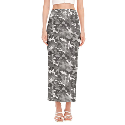 Camouflage Dazzle Pattern Print Side Slit Maxi Skirt
