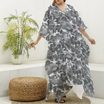 Camouflage Dazzle Pattern Print Silk V-Neck Kaftan Dress