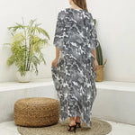 Camouflage Dazzle Pattern Print Silk V-Neck Kaftan Dress