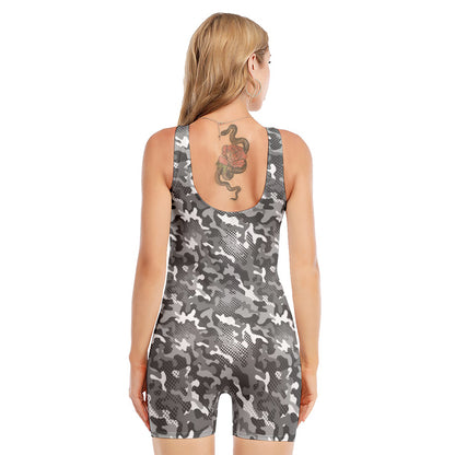 Camouflage Dazzle Pattern Print Sleeveless One Piece Swimsuit