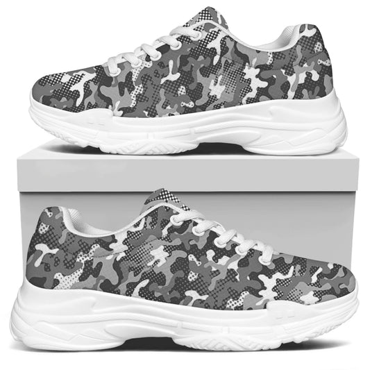 Camouflage Dazzle Pattern Print White Chunky Shoes