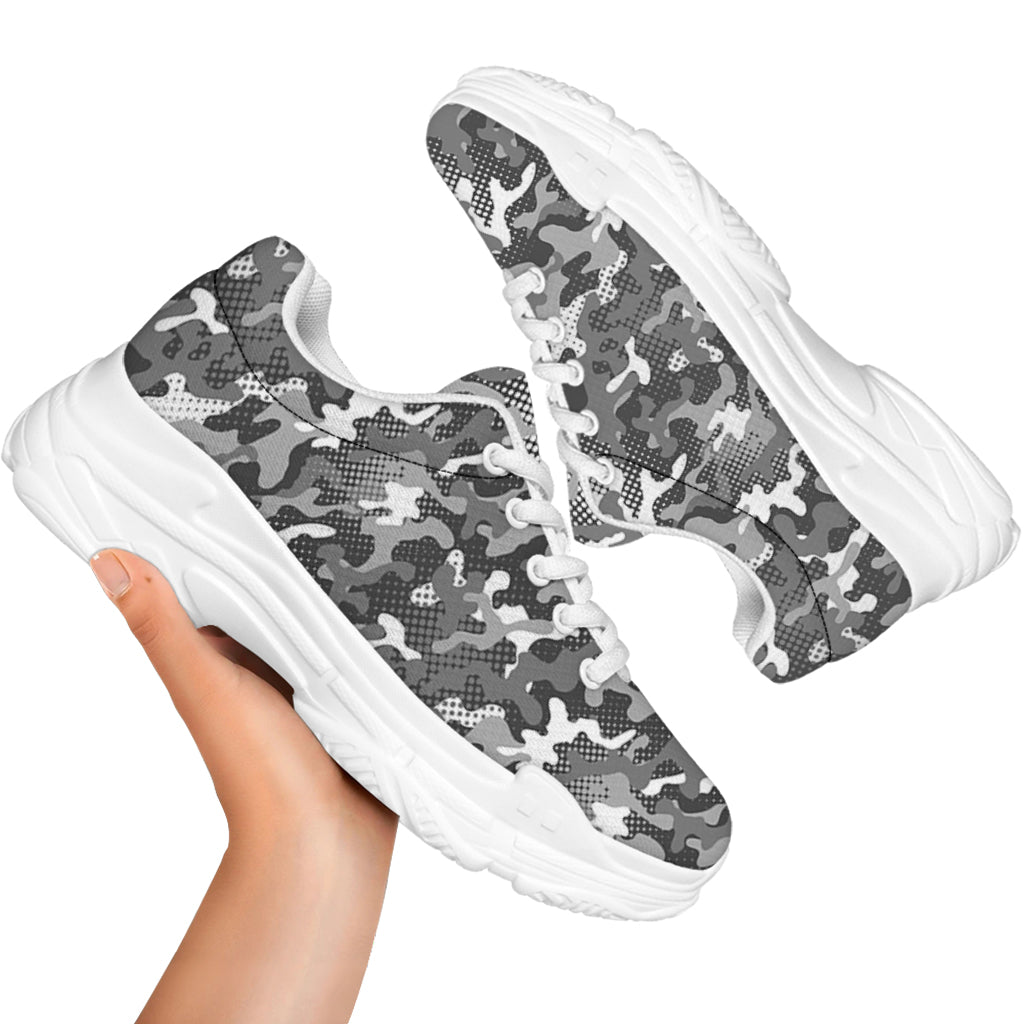 Camouflage Dazzle Pattern Print White Chunky Shoes