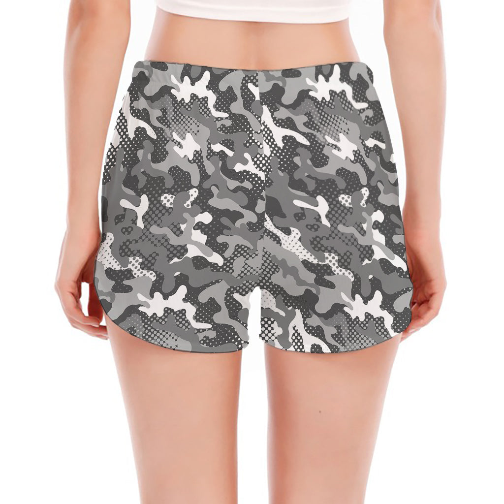 Camouflage Dazzle Pattern Print Women's Split Running Shorts