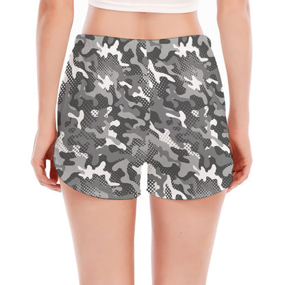 Camouflage Dazzle Pattern Print Women's Split Running Shorts