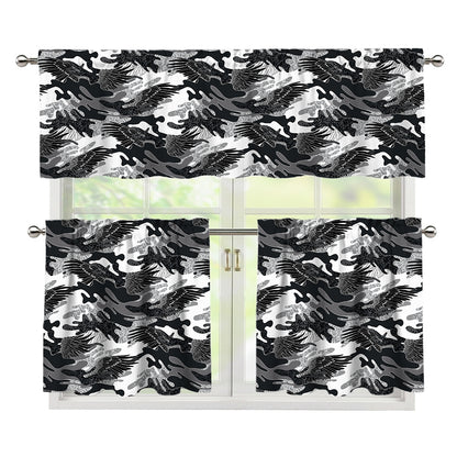 Camouflage Dazzle Wings Pattern Print 3 Piece Kitchen Curtains
