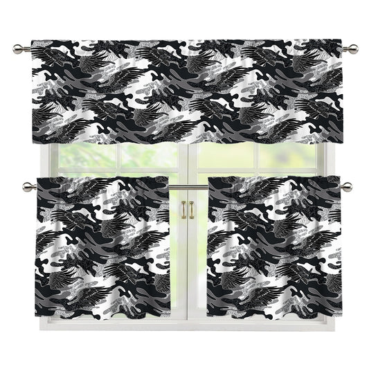 Camouflage Dazzle Wings Pattern Print 3 Piece Kitchen Curtains