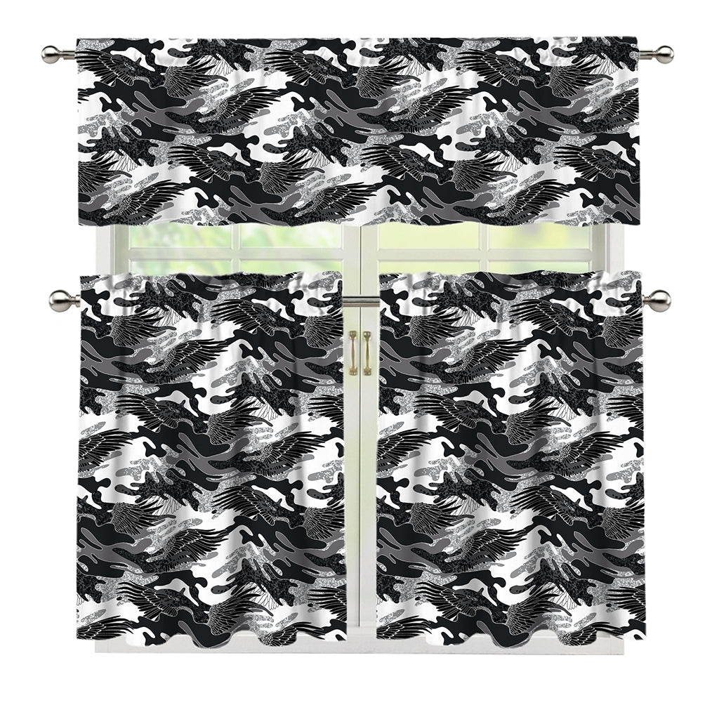 Camouflage Dazzle Wings Pattern Print 3 Piece Kitchen Curtains