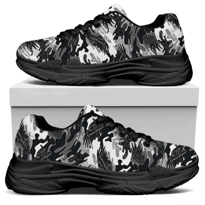 Camouflage Dazzle Wings Pattern Print Black Chunky Shoes
