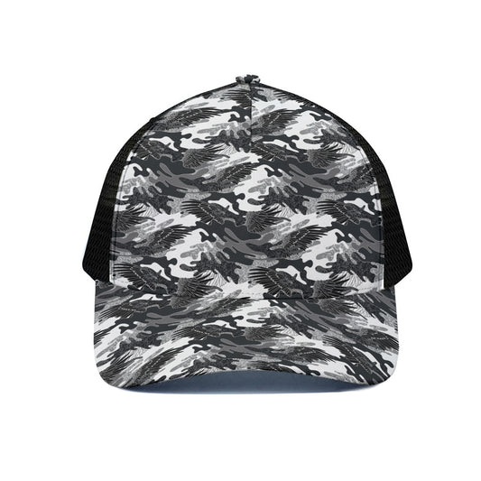 Camouflage Dazzle Wings Pattern Print Black Mesh Trucker Cap