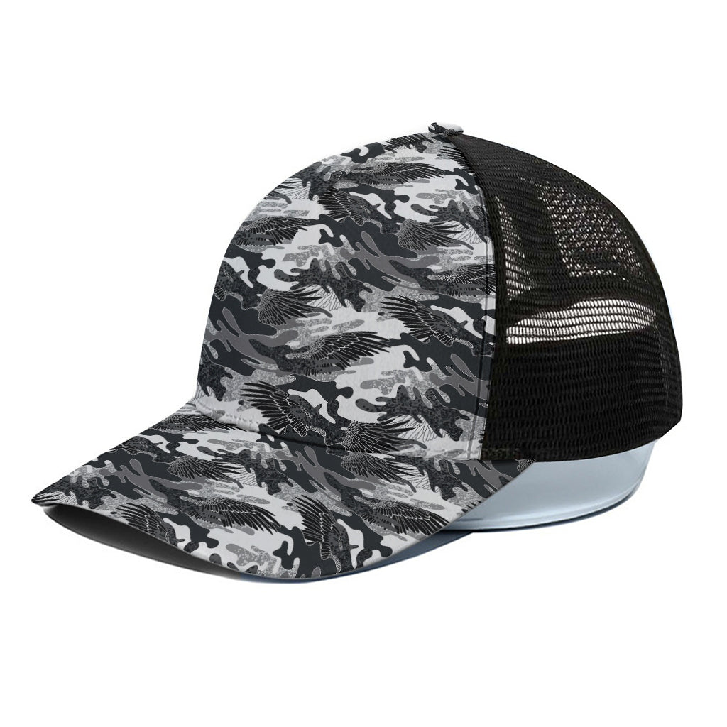 Camouflage Dazzle Wings Pattern Print Black Mesh Trucker Cap