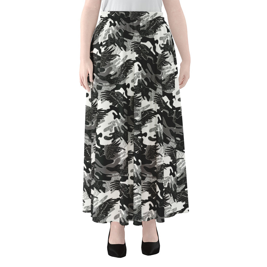 Camouflage Dazzle Wings Pattern Print Chiffon Maxi Skirt