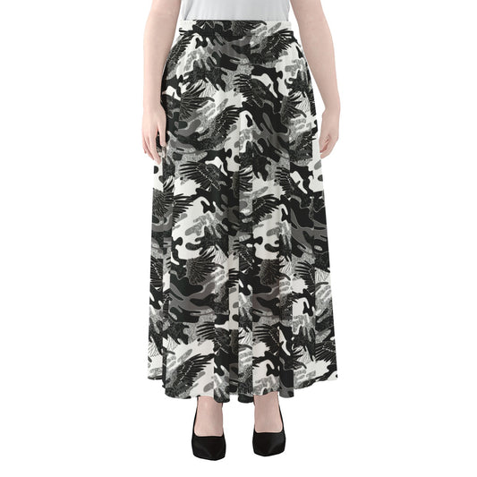 Camouflage Dazzle Wings Pattern Print Chiffon Maxi Skirt