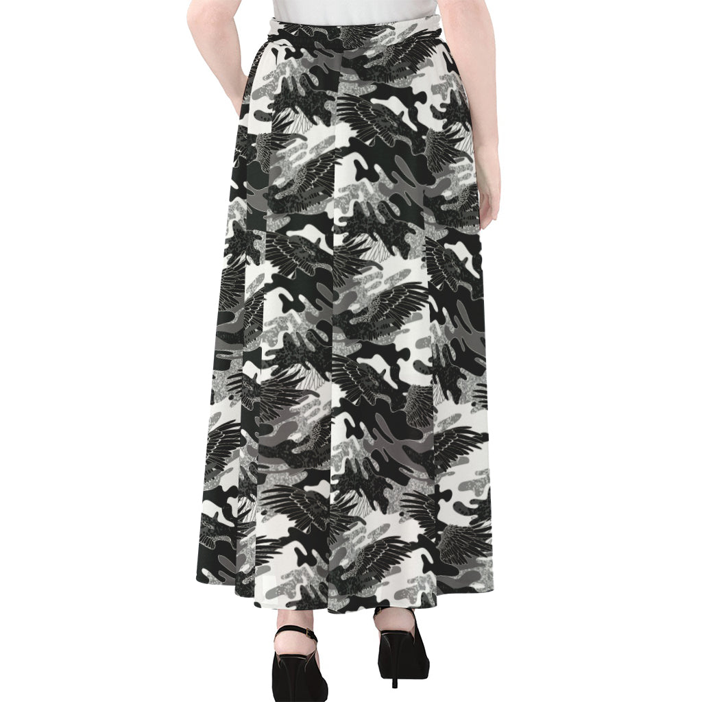 Camouflage Dazzle Wings Pattern Print Chiffon Maxi Skirt