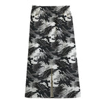 Camouflage Dazzle Wings Pattern Print Cotton Front Slit Maxi Skirt