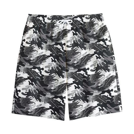 Camouflage Dazzle Wings Pattern Print Cotton Shorts