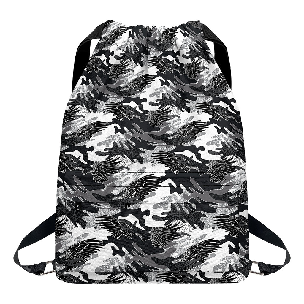 Camouflage Dazzle Wings Pattern Print Drawstring Backpack