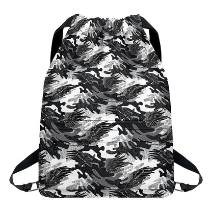 Camouflage Dazzle Wings Pattern Print Drawstring Backpack
