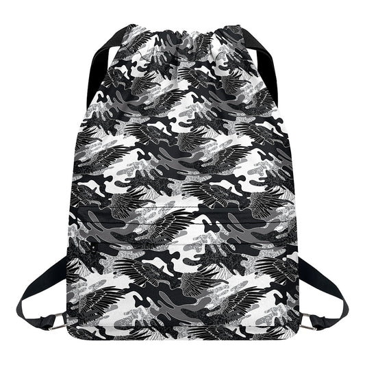 Camouflage Dazzle Wings Pattern Print Drawstring Backpack