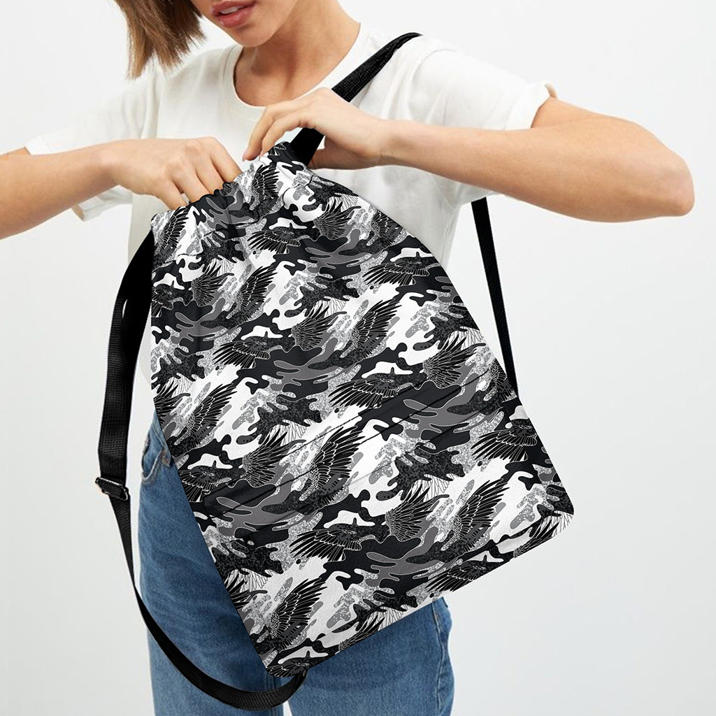 Camouflage Dazzle Wings Pattern Print Drawstring Backpack