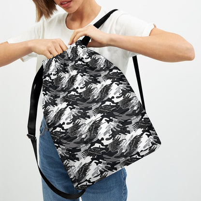 Camouflage Dazzle Wings Pattern Print Drawstring Backpack
