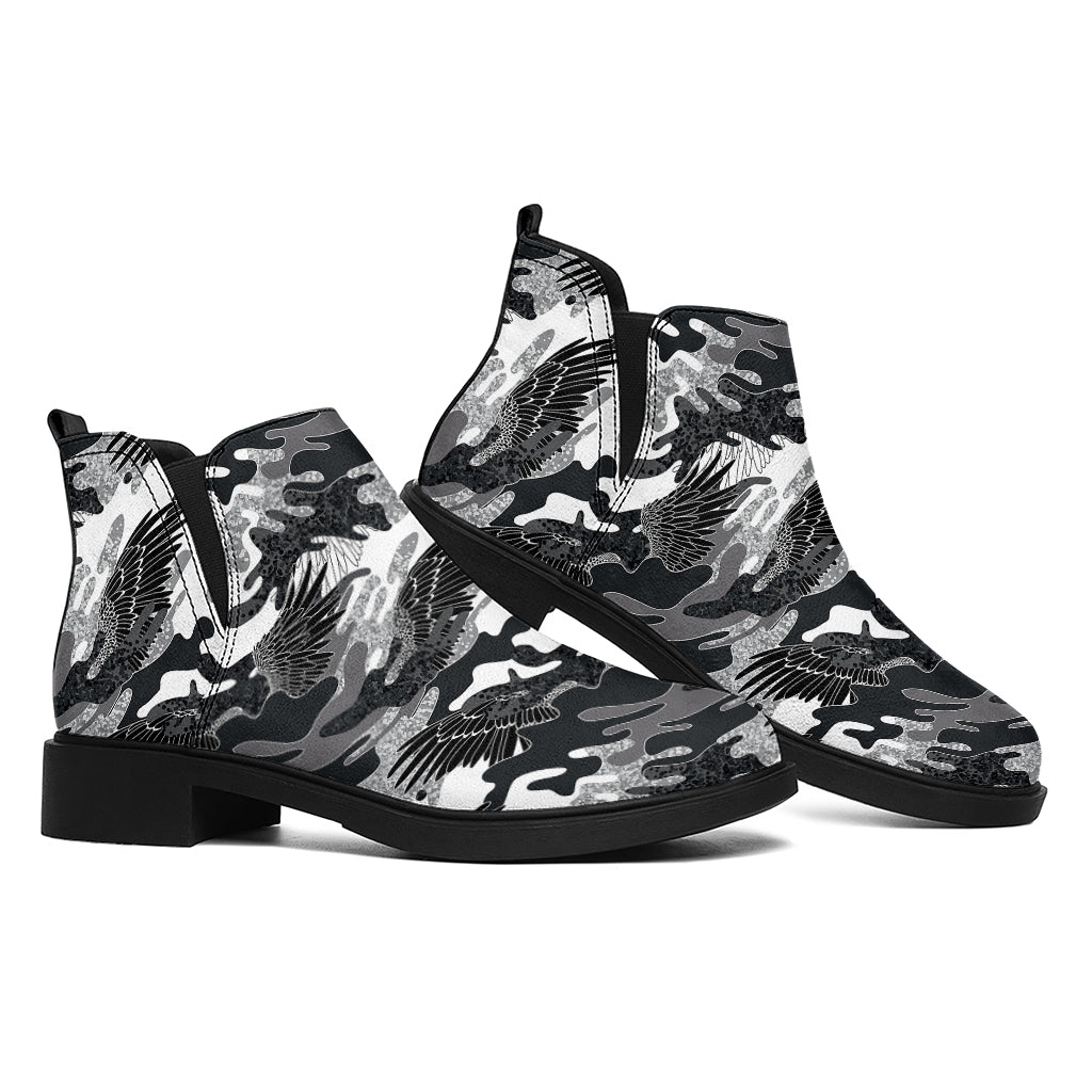 Camouflage Dazzle Wings Pattern Print Flat Ankle Boots
