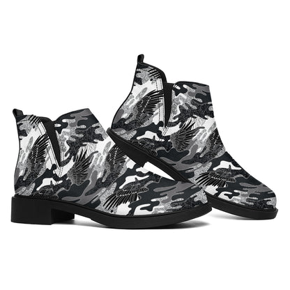 Camouflage Dazzle Wings Pattern Print Flat Ankle Boots