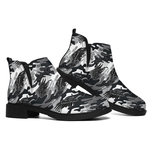 Camouflage Dazzle Wings Pattern Print Flat Ankle Boots