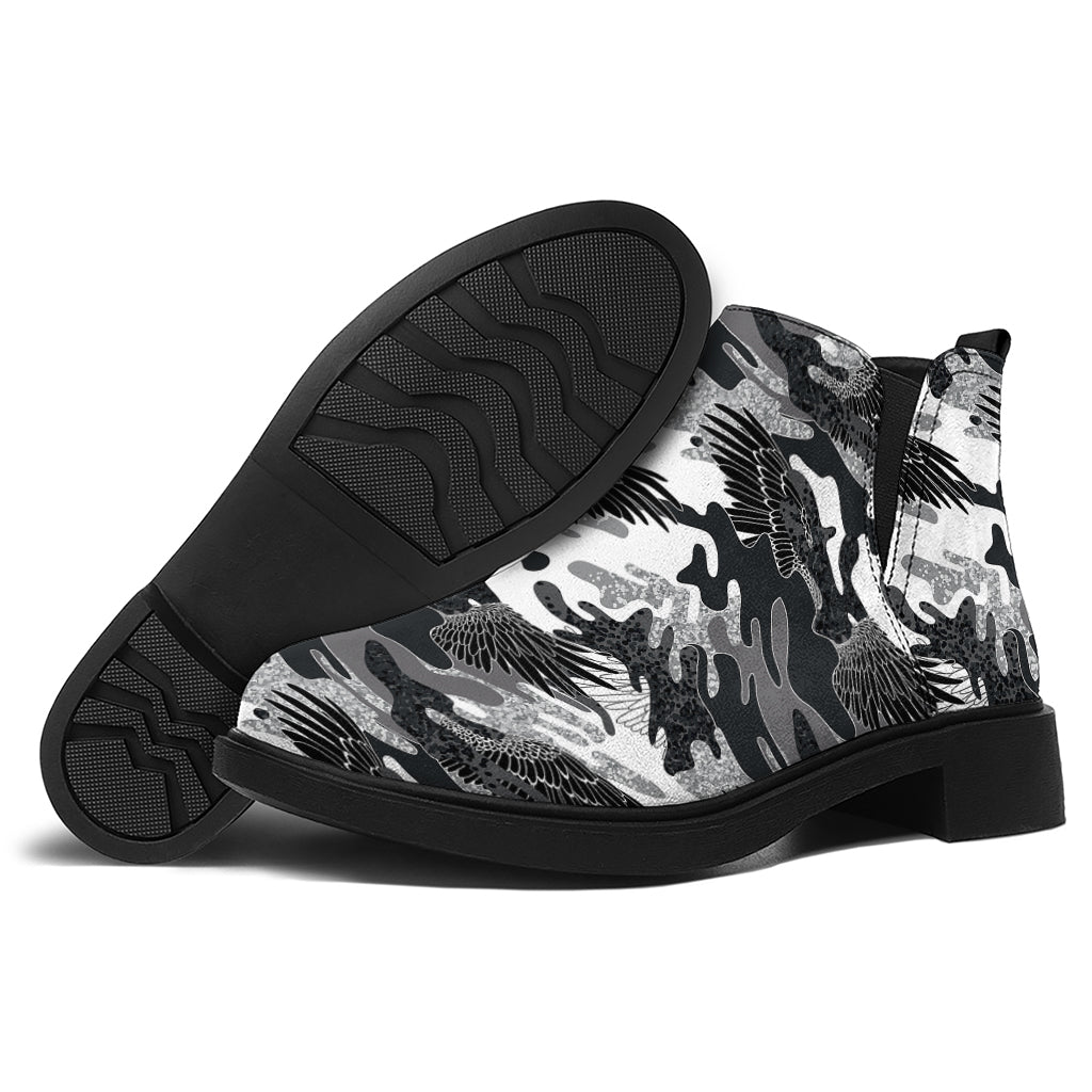 Camouflage Dazzle Wings Pattern Print Flat Ankle Boots