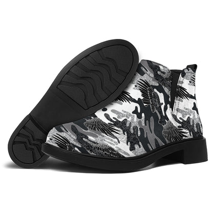 Camouflage Dazzle Wings Pattern Print Flat Ankle Boots