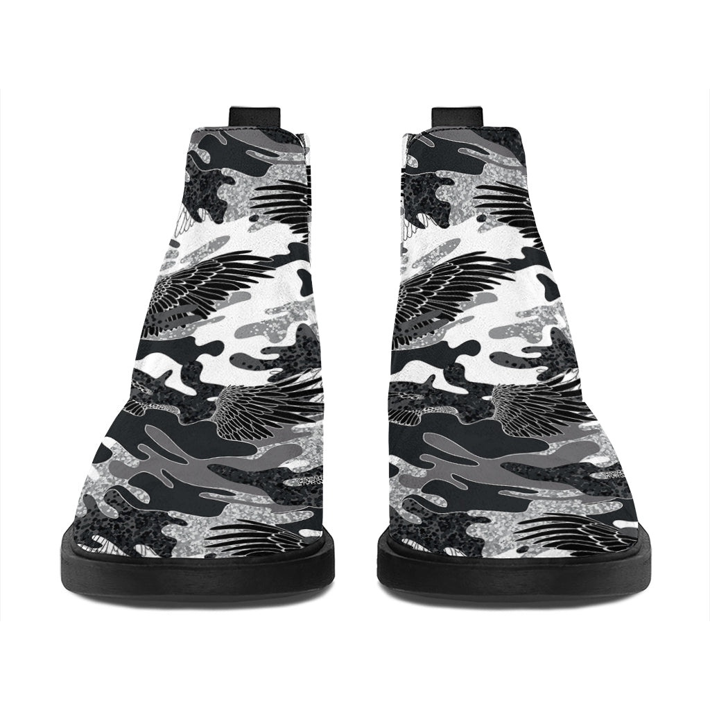 Camouflage Dazzle Wings Pattern Print Flat Ankle Boots