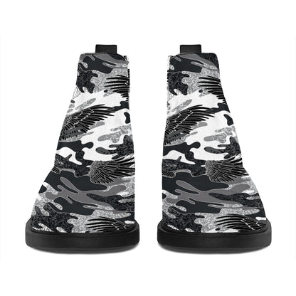Camouflage Dazzle Wings Pattern Print Flat Ankle Boots