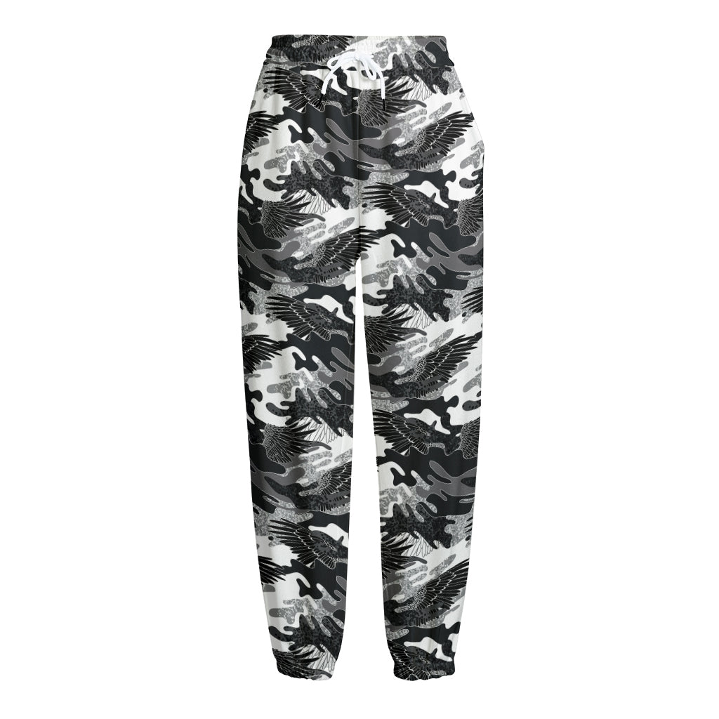 Camouflage Dazzle Wings Pattern Print Fleece Lined Knit Pants
