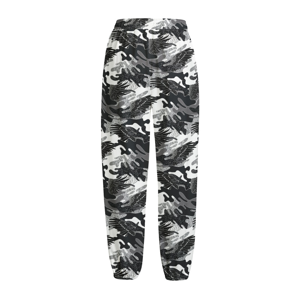 Camouflage Dazzle Wings Pattern Print Fleece Lined Knit Pants