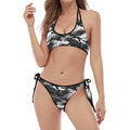 Camouflage Dazzle Wings Pattern Print Halter Scoop Tie Side Bikini