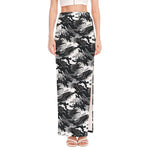 Camouflage Dazzle Wings Pattern Print High Slit Maxi Skirt