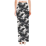 Camouflage Dazzle Wings Pattern Print High Slit Maxi Skirt